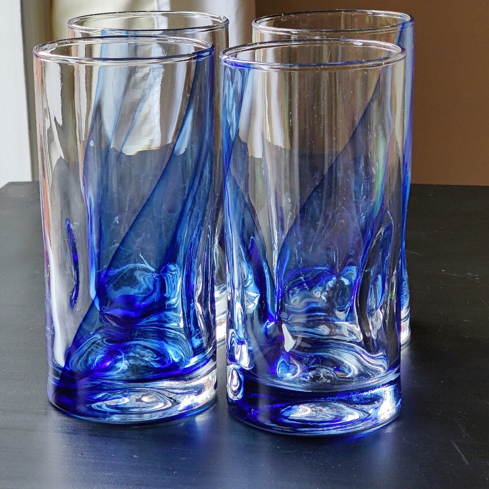 4 Libbey Crisa (thumbprint) | 16 oz Highball blue ๐ swirl glasses - Picture 12 of 13